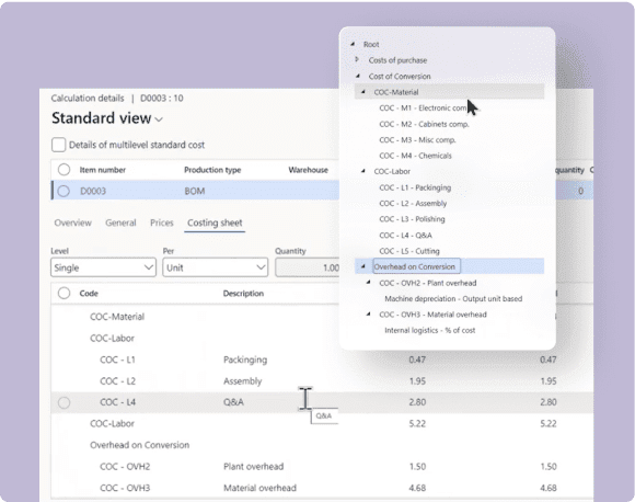 Clear Cost and Margin Tracking Across Components