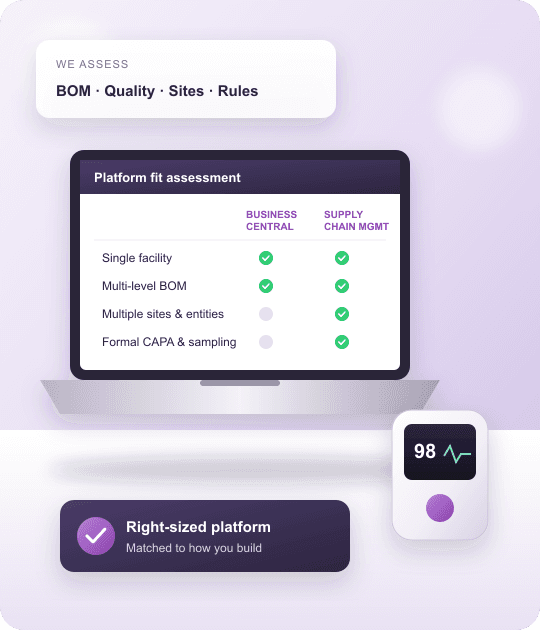 Fit assessment for the best ERP for medical device manufacturing covering BOM, quality, sites and regulations