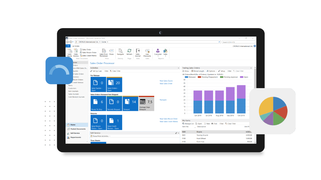 Microsoft Dynamics NAV (Navision) ERP dashboard for small and medium businesses