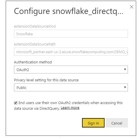 Power BI Snowflake OAuth2 credentials