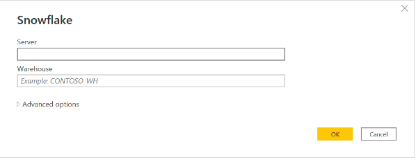 Enter Snowflake server and warehouse details in Power BI